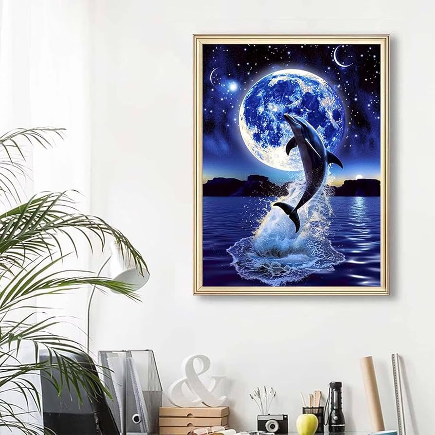 油絵:イルカ Amazon | 海とイルカと虹 数字油絵 動物の描写現実と